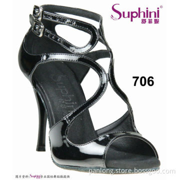 Suphini Graceful Black PU Latin Tango Dance Shoes